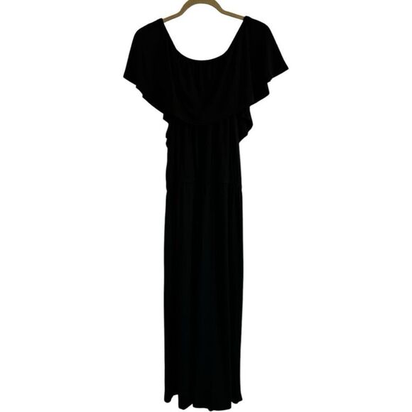 Soft Surroundings Ruffle Boat Neck Black Jumpsuit Size Petite Large Closet Stapl - Picture 1 of 11